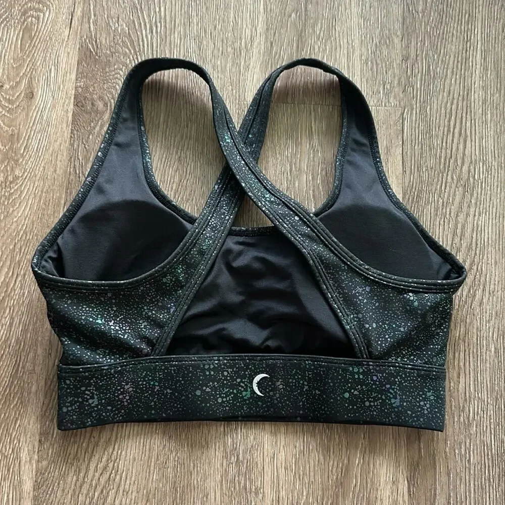 Zyia Active‎ Light N Tight Cross Strap Sports Bra Black Reflective Mirage Small